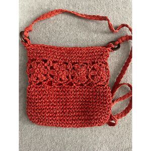 Cappelli Straworld Crochet Crossbody Bag Red Lined Boho Festival Purse